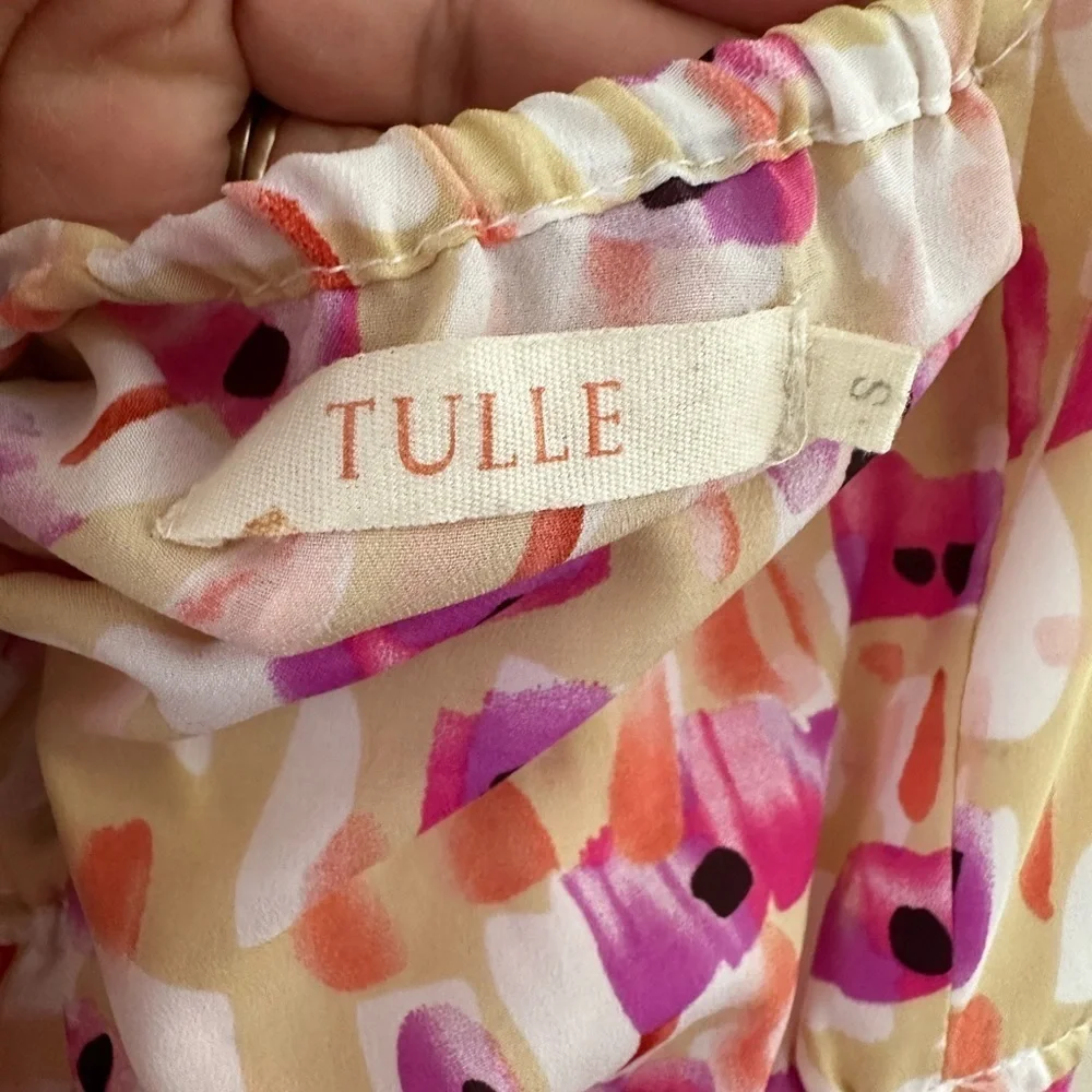 TULLE ANTHRO HALTER PINK MULTI PRINT LINED DRESS S